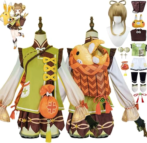 WOLWES Spielcharaktere-YaoYao Cosplay Kostüm Outfit Genshin Impact Dehya Raiden Shogun Uniform Komplettes Set Halloween Party Dress Up Anzug mit Perückenpuppen für Frauen Mädchen von WOLWES