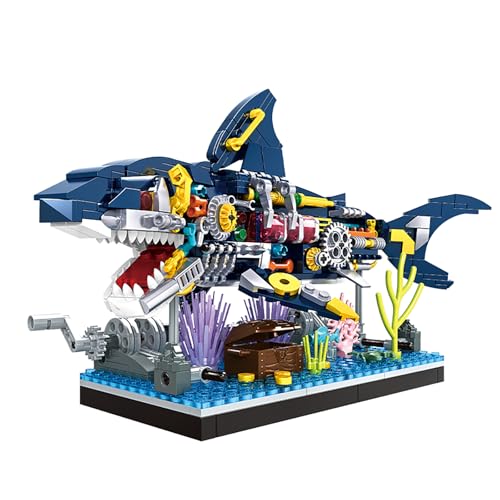WOMA 19067 Hai Bauset – 498 Teile Klemmbausteine Cyberpunk Ocean Marine Set – Bewegliches Hai-Modell zum Selberbauen ab 6 Jahren – Technik-Spielzeug für Kinder & Erwachsene von WOMA