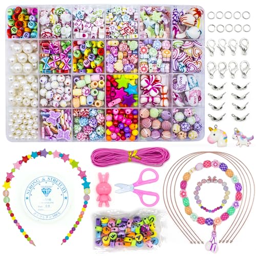 WONDERFORU Perlen zum auffädeln Kinder Schmuck Schnurset, DIY Freundschaftsarmbänder Halsketten Kunsthandwerks-Set für Mädchen Kinder, 24 Farben (perlen zum auffädeln) von WONDERFORU