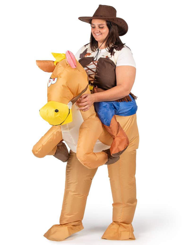 Aufblasbarer Cowboy Huckepack Kostüm von KARNEVAL-MEGASTORE