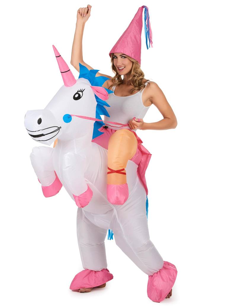 Aufblasbares Prinzessin auf Einhorn Damenkostüm Huckepack bunt von KARNEVAL-MEGASTORE