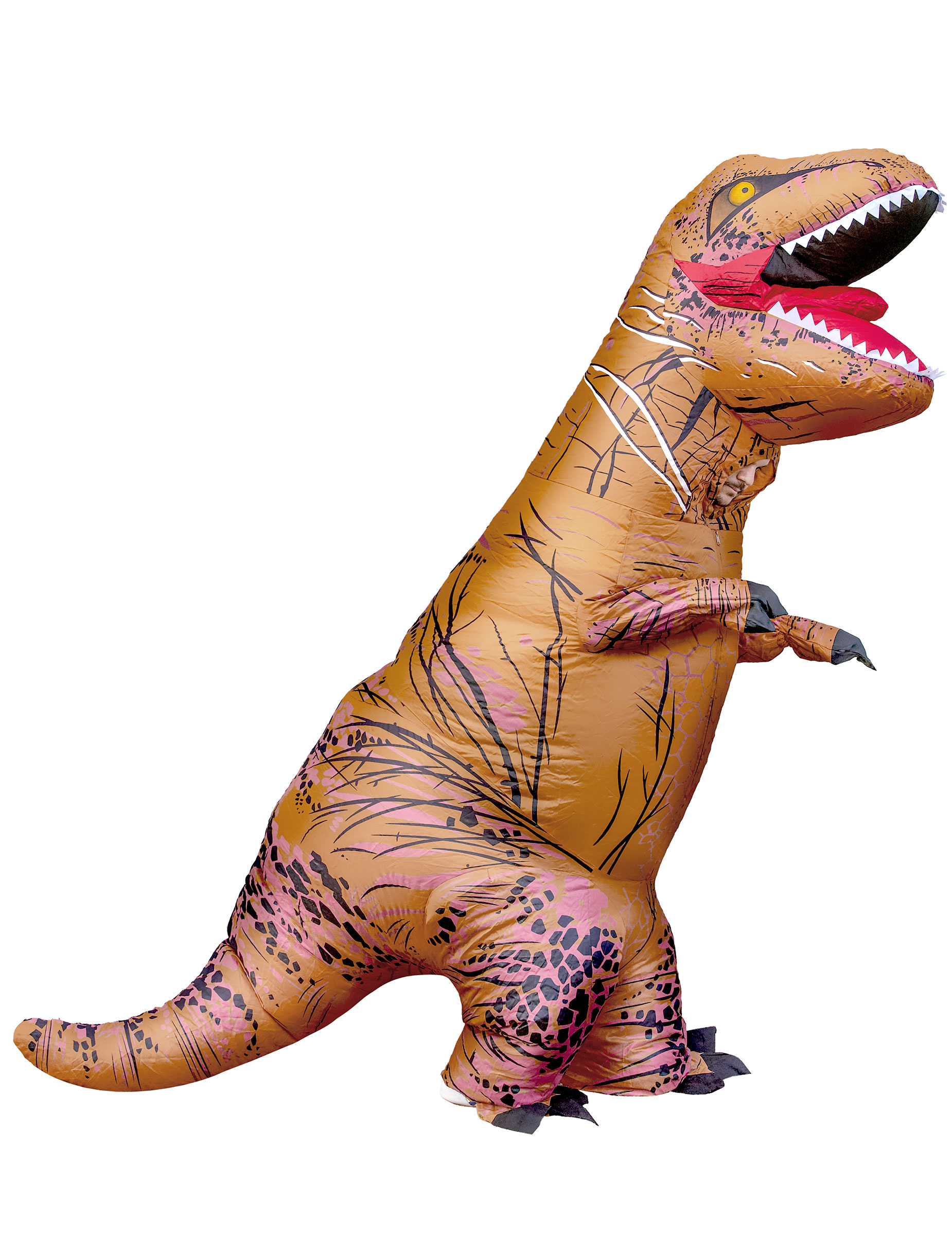 Aufblasbares T-Rex Unisex-Kostüm Dinosaurier braun von KARNEVAL-MEGASTORE