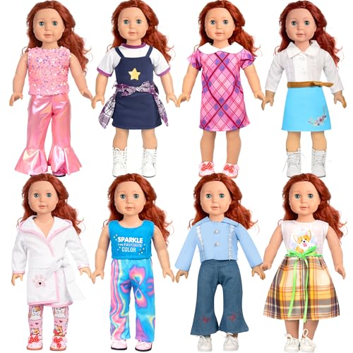 American Puppenkleidung, 45,7 cm, 8 Sets Puppenkleidung und Accessoires für 45,7 cm große Puppen, Anziehspielzeug für Mädchen und Jungen (ohne Puppe) von WONDOLL