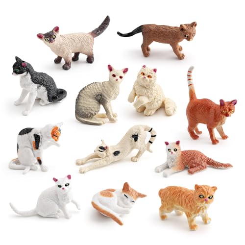 WONWONTOYS Mini-Katzenfiguren, Katzenspielzeug, Katzenfigur für Partyzubehör, Desktop-Dekoration, Kuchendekoration für Jungen, Mädchen, Kinder, Kleinkinder, 12 Stück von WONWONTOYS