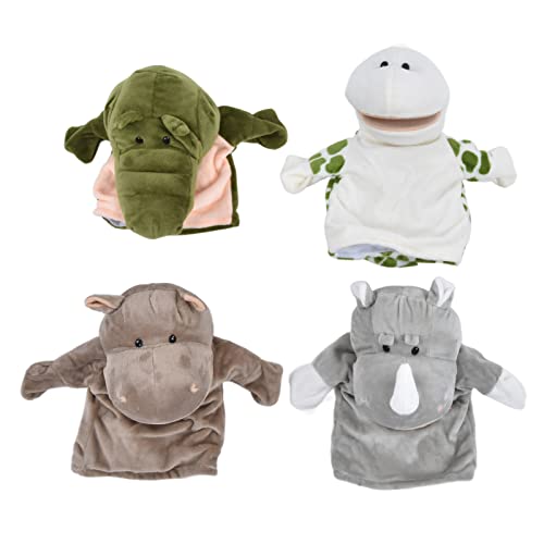 4 Stück Tier Hand Puppet Spielzeug PP Baumwolle lebensecht offen bewegliche Mund Hand Puppet Kit für Kinder von WONZHEC