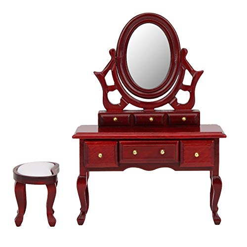 Dollhouse Miniatur Schlafzimmer Möbel Schminktisch Hocker Exquisite Model Spielzeugzubehör für Mädchen von WONZHEC