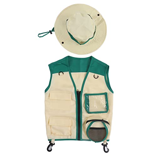 Kinder waschbare Outdoor -Abenteuer -Weste Hut Set für Cosplay -Camping (Grün) von WONZHEC