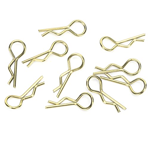 WONZHEC 10Pcs RC Car Shell Clip RShape Metal Body Clips Pins for 1/5 1/6 1/8 1/10 RC Car (Gold) von WONZHEC