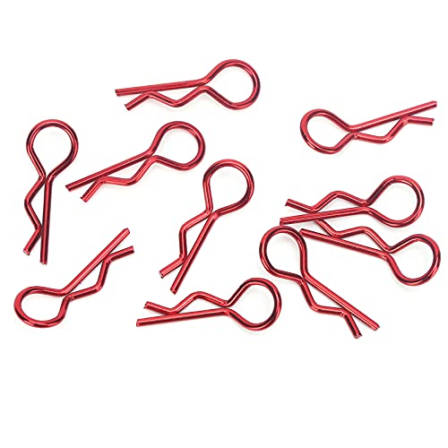 WONZHEC 10Pcs RC Car Shell Clip RShape Metal Body Clips Pins for 1/5 1/6 1/8 1/10 RC Car (Red) von WONZHEC