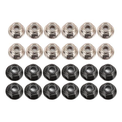 WONZHEC 24 pcs M4 Flansch Lock Nuts Professionelles Metall verhindert, DASS Schlupfhexe -Flanschmuttern für 1/10 RC -Autozubehör schwarz Silber lockert von WONZHEC