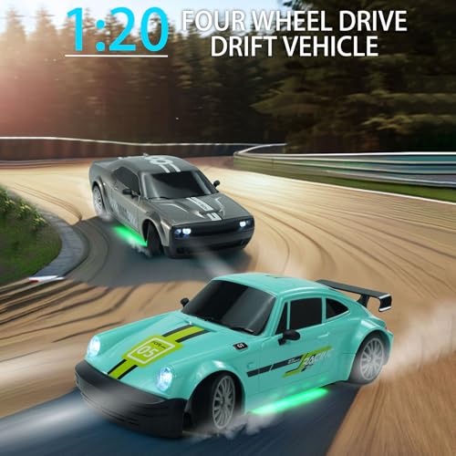 WONZHEC Fernbedienung Drift Car, 1:20 4WD Elektrische Spielzeugauto 2.4g wiederaufladbares Rennfahrzeug mit Lichtern e für Kinder Jungen Mädchen, Silber (3 Batterie) von WONZHEC
