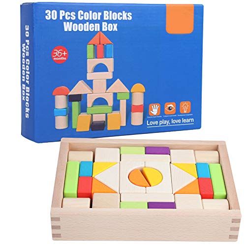 WONZHEC Hölzerne Bausteine Spielzeug pädagogisches Kinder Bunte Box-Set für Kinder von WONZHEC