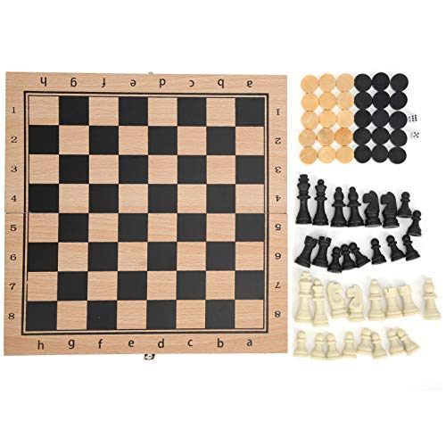 WONZHEC Holzschachprüfern Backgammon 3-in-1 tragbare interaktive Schachbrettspielzeug für Familienfreunde Aktivitäten (M) von WONZHEC