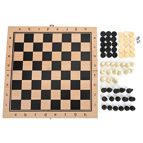 WONZHEC Holzschachprüfern Backgammon 3-in-1 tragbare interaktive Schachbrettspielzeug für Familienfreunde Aktivitäten (S) von WONZHEC