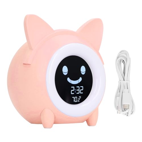 WONZHEC Kinder Cartoon Katze Mini Digital Wecker Nacht Licht Nickerchen Timer Schlafzug Uhr für Kinder (Pink) von WONZHEC