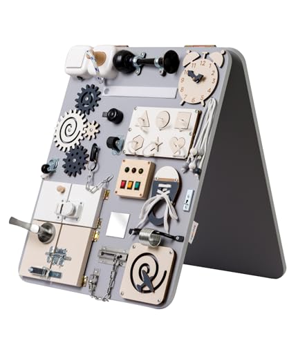 WOOBIBOO Montessori Busy Board Play - Stehen Activity Board aus Holz für Kinder ab 1 Jahr, Lernspielzeug zur Förderung der Motorik und Kreativität, ideales Activity Spiel für Zuhause von WOOBIBOO