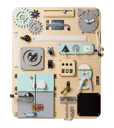 WOOBIBOO Montessori Busy Board Plus - Activity Board aus Holz für Kinder ab 1 Jahr, Lernspielzeug zur Förderung der Motorik und Kreativität, ideales Activity Spiel für Zuhause WOOBIBOO Montessori Busy Board Plus - Activity Board aus Holz für Kinder ab 1 Jahr, Lernspielzeug zur Förderung der Motorik und Kreativität, ideales Activity Spiel für Zuhause von WOOBIBOO