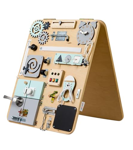 WOOBIBOO Montessori Busy Board Plus - Stehen Activity Board aus Holz für Kinder ab 1 Jahr, Lernspielzeug zur Förderung der Motorik und Kreativität, ideales Activity Spiel für Zuhause von WOOBIBOO