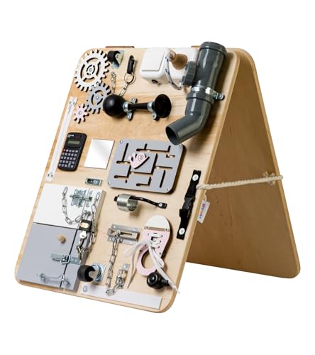 WOOBIBOO Montessori Busy Board Plus - Stehen Activity Board aus Holz für Kinder ab 1 Jahr, Lernspielzeug zur Förderung der Motorik und Kreativität, ideales Activity Spiel für Zuhause von WOOBIBOO