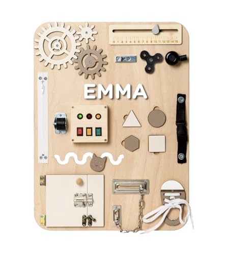 WOOBIBOO Personalisierte Montessori Busy Board Enjoy - Activity Board aus Holz für Kinder ab 1 Jahr, Lernspielzeug zur Förderung der Motorik und Kreativität, ideales Activity Spiel für Zuhause WOOBIBOO Personalisierte Montessori Busy Board Enjoy - Activity Board aus Holz für Kinder ab 1 Jahr, Lernspielzeug zur Förderung der Motorik und Kreativität, ideales Activity Spiel für Zuhause von WOOBIBOO