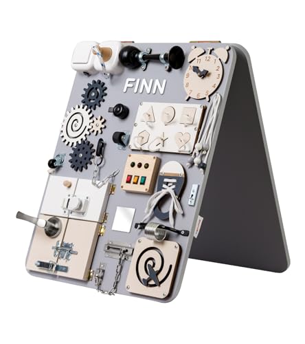 WOOBIBOO Personalisierte Montessori Busy Board Play - Stehen Activity Board aus Holz für Kinder ab 1 Jahr, Lernspielzeug zur Förderung der Motorik und Kreativität, ideales Activity Spiel für Zuhause von WOOBIBOO