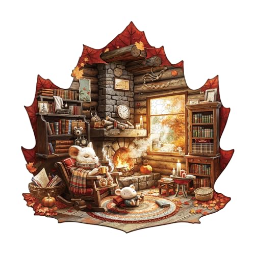 WOODBESTS Holzpuzzle Erwachsene, Ahornblatt Geschichte Holzpuzzle, Unregelmäßige einzigartige Puzzle, Schöne Geschenke für Puzzle-Liebhaber (34 * 33.8cm 250 Stück) von WOODBESTS