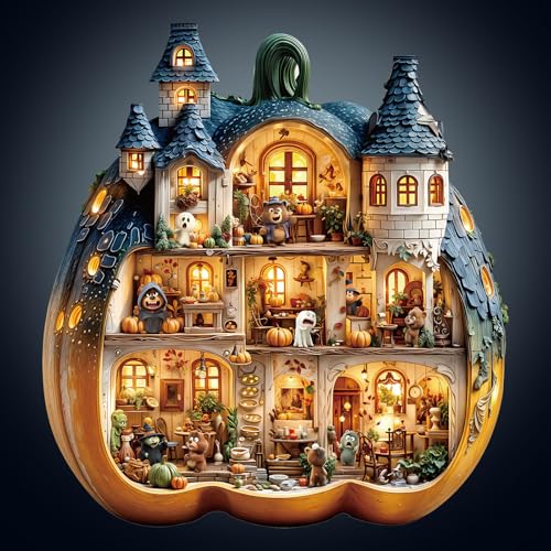 WOODBESTS Holzpuzzle Erwachsene, Bären Kürbishaus Holzpuzzle, Unregelmäßige einzigartige Puzzle, Schöne Geschenke für Puzzle-Liebhaber (34 * 31.4cm 245 Stück) von WOODBESTS