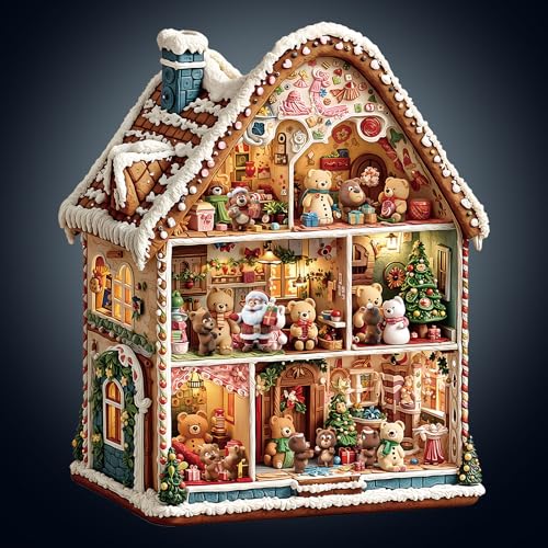 WOODBESTS Holzpuzzle Erwachsene, Bären Weihnachtshaus Holzpuzzle, Unregelmäßige einzigartige Puzzle, Schöne Geschenke für Puzzle-Liebhaber (34 * 29.1cm 235 Stück) von WOODBESTS