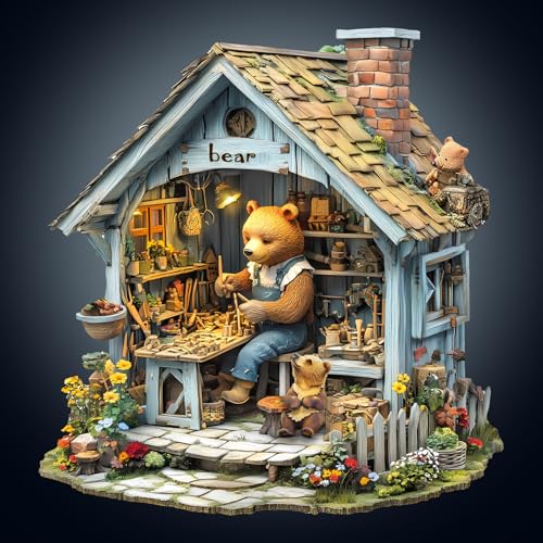 WOODBESTS Holzpuzzle Erwachsene, Bärenhaus Holzpuzzle, Unregelmäßige einzigartige Puzzle, Schöne Geschenke für Puzzle-Liebhaber, Familienspiel-Geburtstagsgeschenk (L-34 * 32.4cm 250 Stück) von WOODBESTS