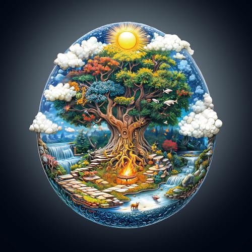WOODBESTS Holzpuzzle Erwachsene, Baum und Sonne Holzpuzzle, Unregelmäßige einzigartige Puzzle, Schöne Geschenke für Puzzle-Liebhaber (34 * 31.8cm 240 Stück) von WOODBESTS