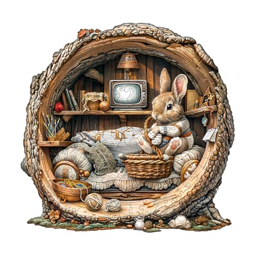 WOODBESTS Holzpuzzle Erwachsene, Baumloch-Kaninchen Holzpuzzles, 300 Teile Holz Puzzle, Unregelmäßige Einzigartige Tierform Puzzle, Schön Geschenke für Puzzleliebhaber (34 * 33.2 cm) von WOODBESTS