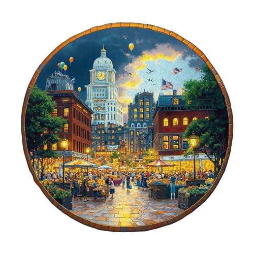 WOODBESTS Holzpuzzle Erwachsene, Boston Market Holzpuzzle, Unregelmäßige einzigartige Puzzle, Schöne Geschenke für Puzzle-Liebhaber (34 * 33.5cm 275 Stück) von WOODBESTS