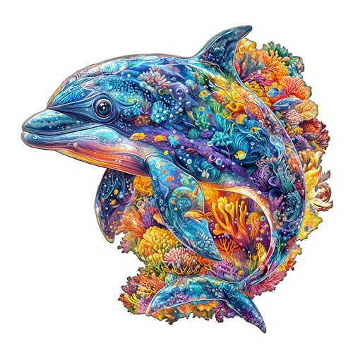 WOODBESTS Holzpuzzle Erwachsene, Delfin Holzpuzzles, 235 Teile Holz Puzzle, Unregelmäßige Einzigartige Tierform Puzzle, Schön Geschenke für Puzzleliebhaber (34 * 33.5 cm) von WOODBESTS