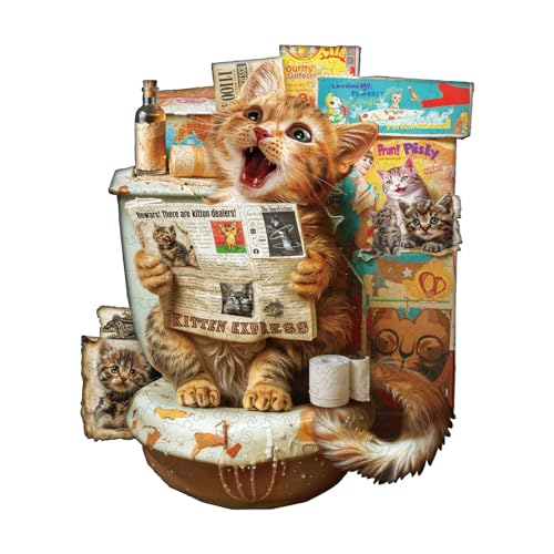 WOODBESTS Holzpuzzle Erwachsene, Katze in der Toilet Holzpuzzle, Unregelmäßige einzigartige Puzzle, Schöne Geschenke für Puzzle-Liebhaber (34 * 28.9cm 235 Stück) von WOODBESTS