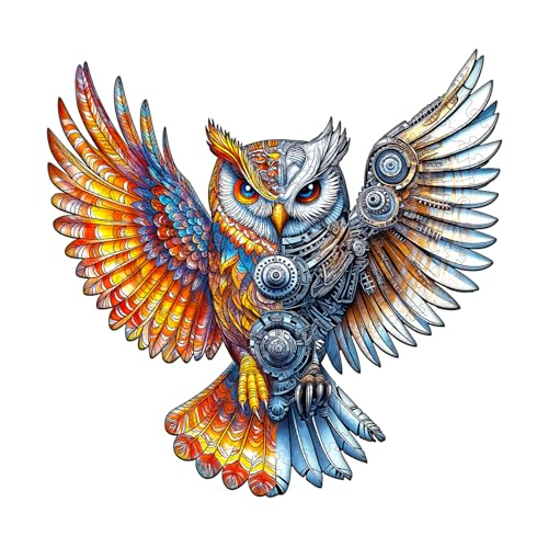 WOODBESTS Holzpuzzle Erwachsene, MechaOwl Holzpuzzles, 205 Teile Holz Puzzle, Unregelmäßige Einzigartige Tierform Puzzle, Schön Geschenke für Puzzleliebhaber (L-34 * 33.4 cm) von WOODBESTS
