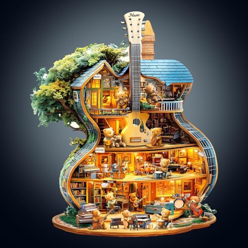 WOODBESTS Holzpuzzle Erwachsene, Musikhaus Holzpuzzle, Unregelmäßige einzigartige Puzzle, Schöne Geschenke für Puzzle-Liebhaber, Familienspiel-Geburtstagsgeschenk (L-34 * 28.4cm 190 Stück) von WOODBESTS