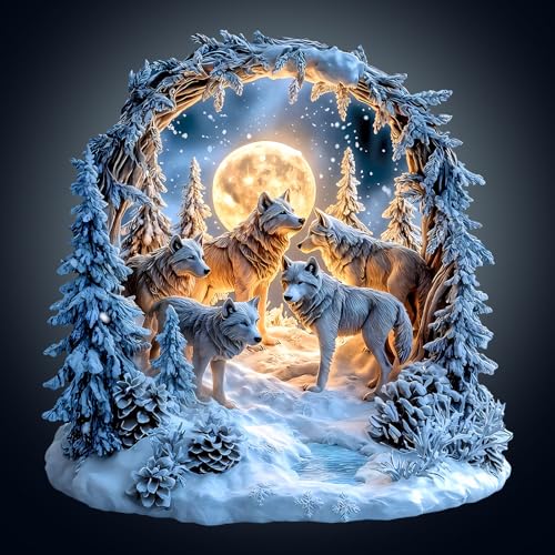 WOODBESTS Holzpuzzle Erwachsene, Schneewolf Holzpuzzle, Unregelmäßige einzigartige Puzzle, Schöne Geschenke für Puzzle-Liebhaber, Familienspiel-Geburtstagsgeschenk (L-34 * 32.3cm 260 Stück) von WOODBESTS