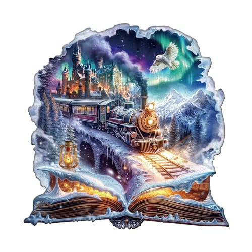 WOODBESTS Holzpuzzle Erwachsene, Schneezug Holzpuzzle, Unregelmäßige einzigartige Puzzle, Schöne Geschenke für Puzzle-Liebhaber (34 * 34cm 270 Stück) von WOODBESTS
