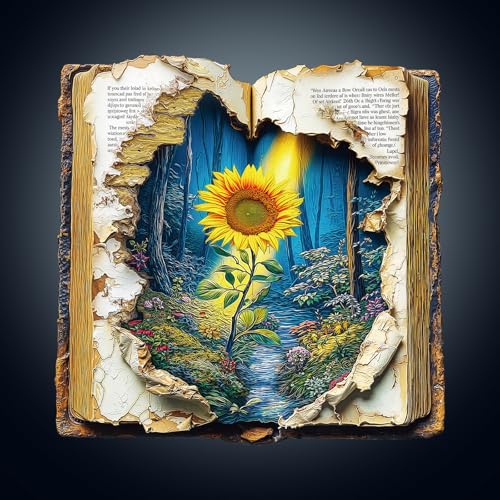 WOODBESTS Holzpuzzle Erwachsene, Sonnenblumen mit Büchern Holzpuzzle, Unregelmäßige Einzigartige Puzzle, Weihnachten und Geburtstag Geschenke für Puzzle-Liebhaber (32 x 32 cm,290 STK) von WOODBESTS
