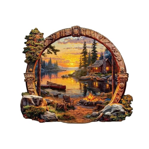 WOODBESTS Holzpuzzle Erwachsene, Sonnenuntergang am See Holzpuzzle, Unregelmäßige einzigartige Puzzle, Schöne Geschenke für Puzzle-Liebhaber (34 * 29.5cm 250 Stück) von WOODBESTS