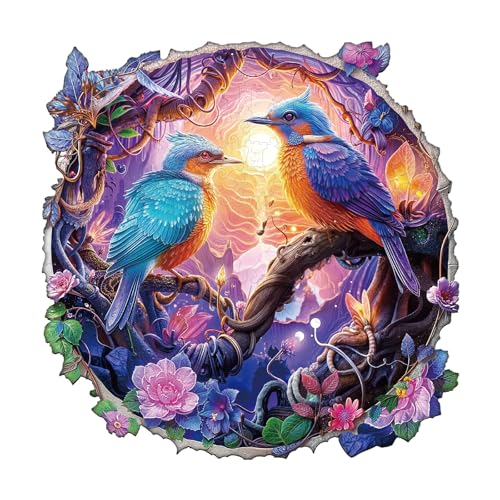 WOODBESTS Holzpuzzle Erwachsene, Twilight Plumage Holzpuzzle, Unregelmäßige einzigartige Puzzle, Schöne Geschenke für Puzzle-Liebhaber (34 * 34cm 300 Stück) von WOODBESTS