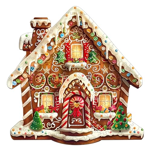 WOODBESTS Holzpuzzle Erwachsene, Weihnachts-Lebkuchenhaus Holzpuzzle, Unregelmäßige einzigartige Puzzle, Schöne Geschenke für Puzzle-Liebhaber (33.9 * 33.5cm 250 Stück) von WOODBESTS