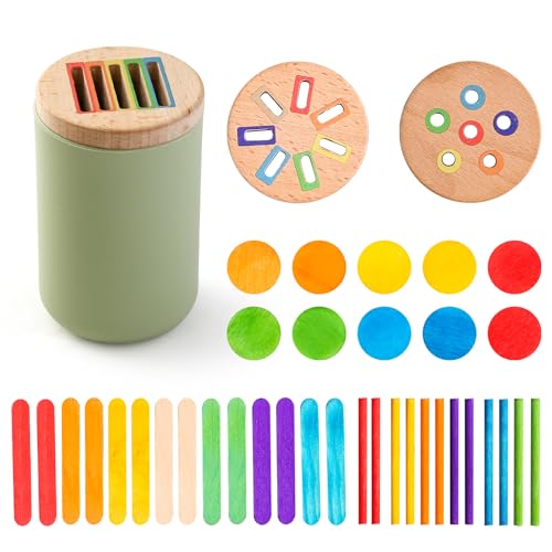 Montessori Spielzeug ab 1 2 3 Jahr, 3 in 1 Silikon Sortierbehälter mit Holzdeckeln - Montessori Farben und Formen Sortierspiel für Kinder Sensorik Spielzeug Baby Motorikspielzeug Baby Geschenk von WOODEN TEETHER