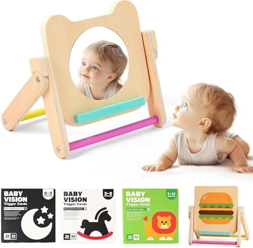 WOODEN TEETHER Baby Spiegel Spielzeug - Montessori Baby Spiegel mit 120 Seiten visuell anregender Karten, Hölzernes Bauchzeit-Spiegelspielzeug ,Montessori Spielzeug für Neugeborene 0 3 6 12 Monate WOODEN TEETHER Baby Spiegel Spielzeug - Montessori Baby Spiegel mit 120 Seiten visuell anregender Karten, Hölzernes Bauchzeit-Spiegelspielzeug ,Montessori Spielzeug für Neugeborene 0 3 6 12 Monate von WOODEN TEETHER
