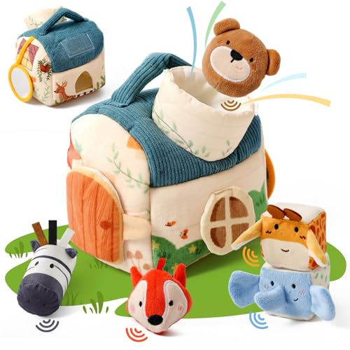 WOODEN TEETHER Baby Spielzeug 4 6 12 18 Months, Montessori Spielzeug Baby ensory Farm House mit 5 Tierfiguren, Motorikspielzeug, Rasseln, Kinder Lernspiele Knistereffekte für Jungen Mädchen Geschenk WOODEN TEETHER Baby Spielzeug 4 6 12 18 Months, Montessori Spielzeug Baby ensory Farm House mit 5 Tierfiguren, Motorikspielzeug, Rasseln, Kinder Lernspiele Knistereffekte für Jungen Mädchen Geschenk von WOODEN TEETHER