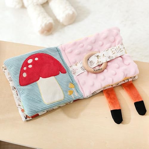WOODEN TEETHER Babybuch Stoffbuch mit Spiegel, (kann graviertund gesegnet werden)Baby Spielzeug 0-6 Monate Sensorisches Buch - Interaktive Fühlbuch Knisterbuch Babyspielzeug Geschenke für Neugeborene von WOODEN TEETHER