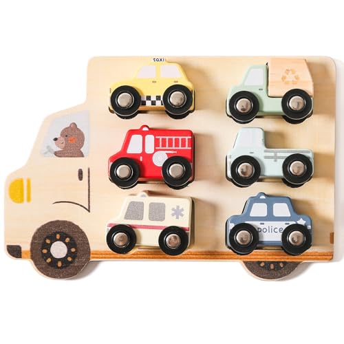 WOODEN TEETHER Holz Autos Fahrzeuge Set für Kinder - 6 Stück Holzautos Set mit Feuerwehrauto, Ambulan, Taxi zund mehr - Holzspielzeug für Jungen Mädchen, Montessori Spielzeug für Babys ab 1 Jahren WOODEN TEETHER Holz Autos Fahrzeuge Set für Kinder - 6 Stück Holzautos Set mit Feuerwehrauto, Ambulan, Taxi zund mehr - Holzspielzeug für Jungen Mädchen, Montessori Spielzeug für Babys ab 1 Jahren von WOODEN TEETHER