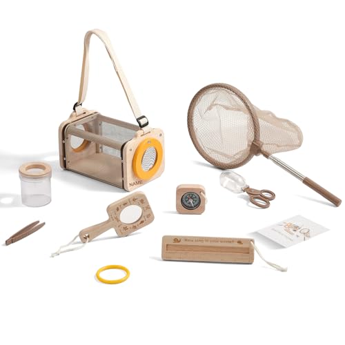 WOODEN TEETHER Massivholz Forscherset für Kinder(kann graviertund gesegnet Werden), 8-teiliges Outdoor Spielzeug Naturerkundungen Geschenk für Junge und Mädchen von WOODEN TEETHER