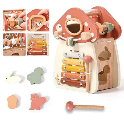 WOODEN TEETHER Montessori Motorikwürfel holzspielzeug Montessori Spielzeug ab 1 Jahr 5 in 1(Rosa Pilz) WOODEN TEETHER Montessori Motorikwürfel holzspielzeug Montessori Spielzeug ab 1 Jahr 5 in 1(Rosa Pilz) von WOODEN TEETHER