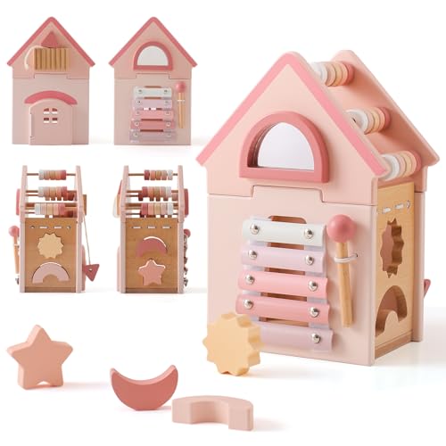WOODEN TEETHER Motorikwürfel aus Holz, 5-in-1 Montessori Spielzeug Baby, Motorikspielzeug für Baby, Spielzeug Motorikschleife, Holzspielzeug ab 1 Jahr, Activity Center, Geschenke für Mädchen WOODEN TEETHER Motorikwürfel aus Holz, 5-in-1 Montessori Spielzeug Baby, Motorikspielzeug für Baby, Spielzeug Motorikschleife, Holzspielzeug ab 1 Jahr, Activity Center, Geschenke für Mädchen von WOODEN TEETHER